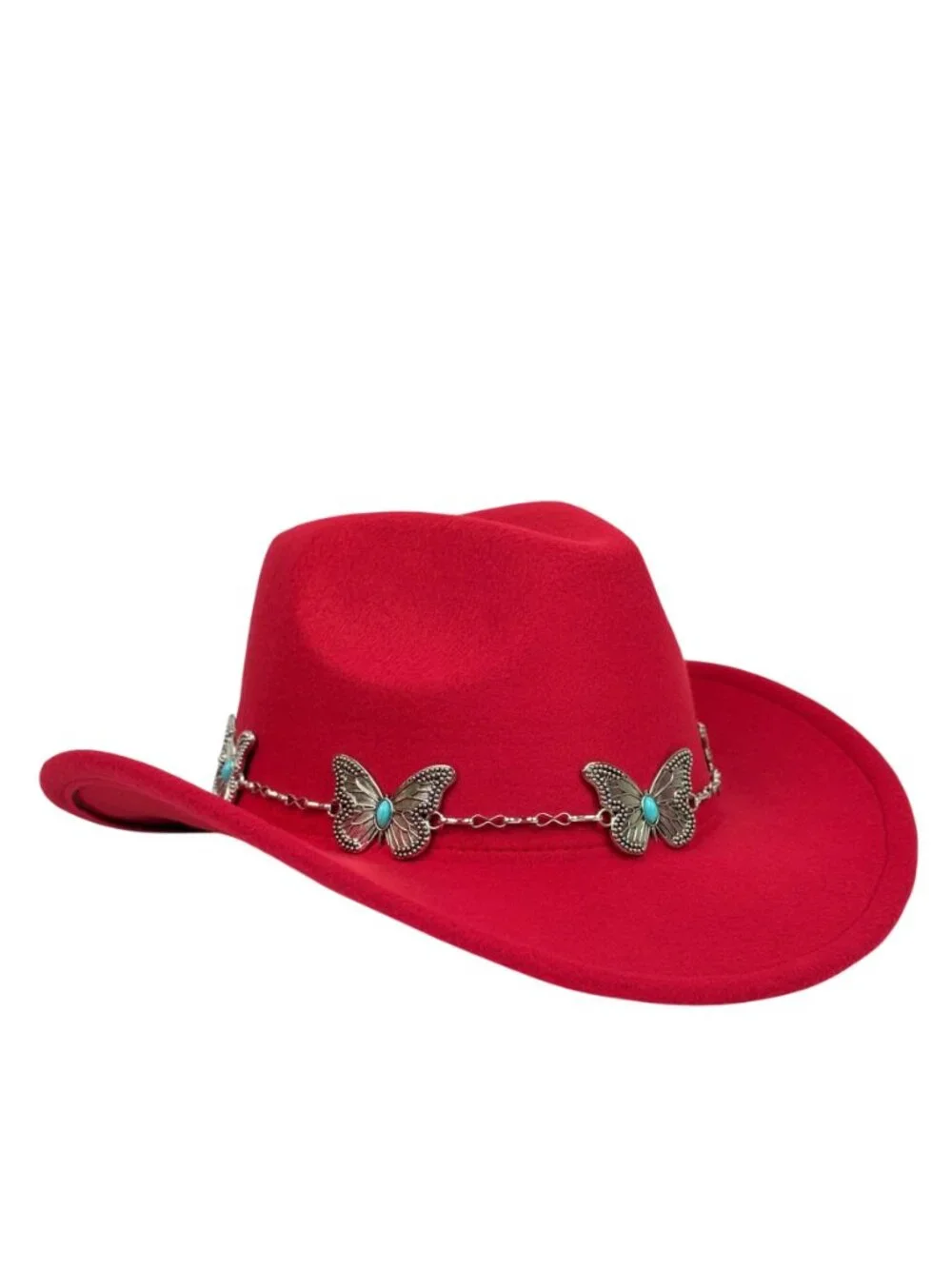 Red Western Cowboy Hat Butterfly Hat Band Cowgirl Ranch Rodeo Festival Costume - Picture 3 of 4
